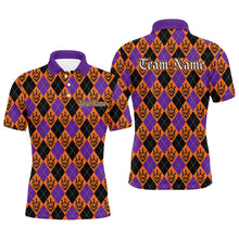 Load image into Gallery viewer, Orange And Purple Argyle Pattern Custom Skull Halloween Bowling Shirts For Men Bowlers Outfits IPHW7302