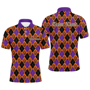 Orange And Purple Argyle Pattern Custom Skull Halloween Bowling Shirts For Men Bowlers Outfits IPHW7302