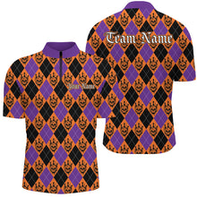 Load image into Gallery viewer, Orange And Purple Argyle Pattern Custom Skull Halloween Bowling Shirts For Men Bowlers Outfits IPHW7302