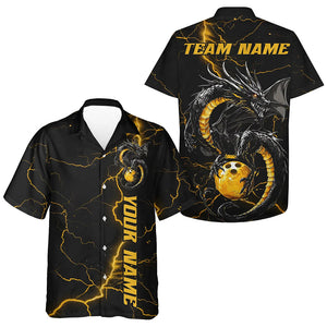 Custom Black And Gold Thunder Lightning Custom Dragon Bowling Men Hawaiian Shirts Team Outfits  IPHW7309