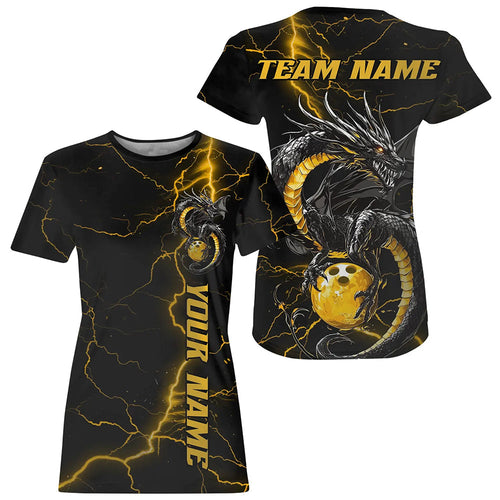 Custom Black And Gold Thunder Lightning Custom Dragon Bowling Women T-Shirts Team Outfits  IPHW7309