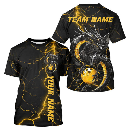 Custom Black And Gold Thunder Lightning Custom Dragon Bowling Men T-Shirts Team Outfits  IPHW7309