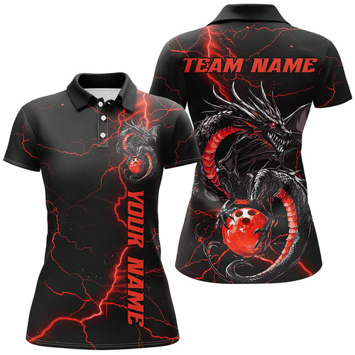 Black And Red Custom Dragon Bowling Shirts For Women, Dragon Bowling League Shirts Outfits IPHW7310