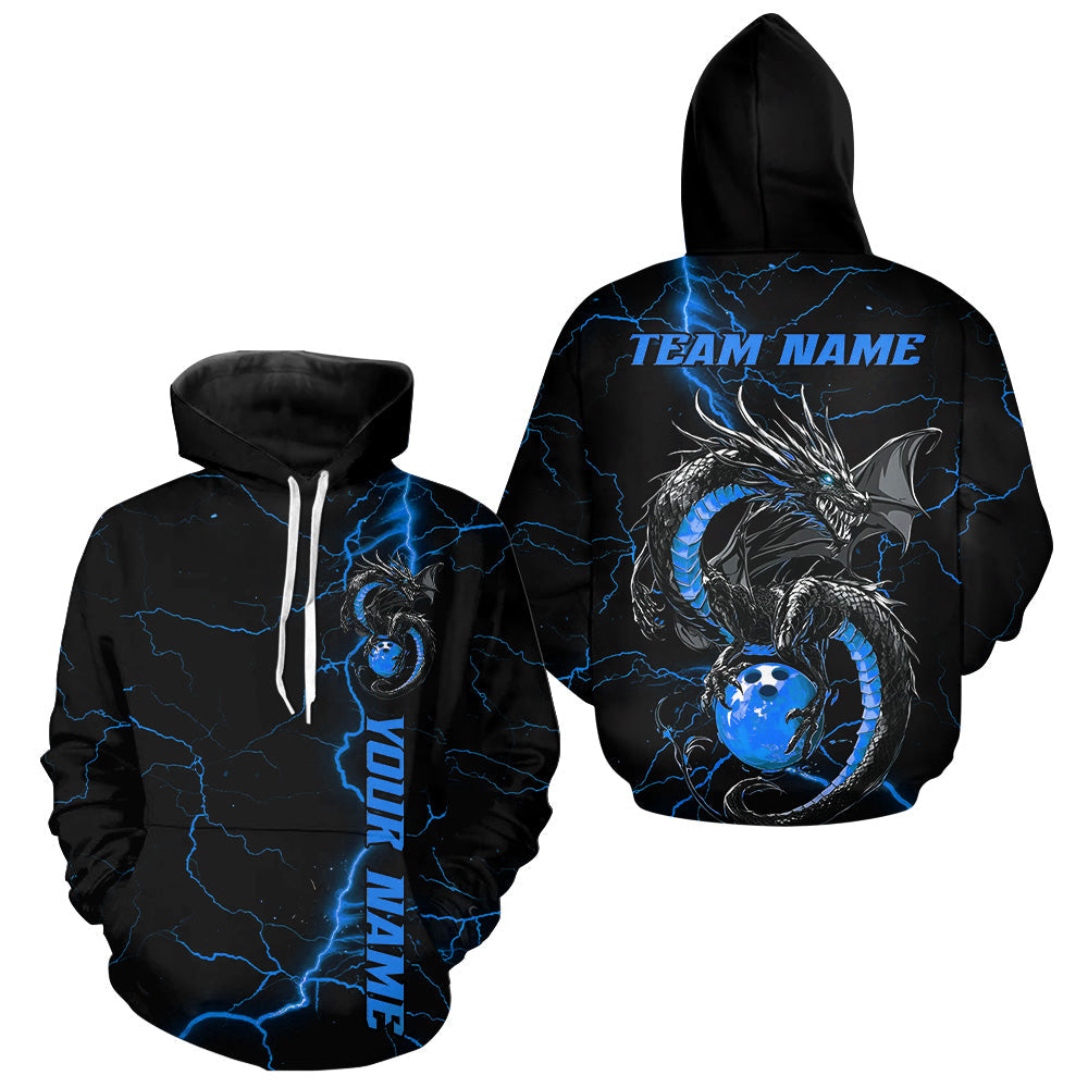 Black And Blue Custom Dragon Bowling Shirts For Men And Women, Dragon Bowling League Shirts Outfits IPHW7311
