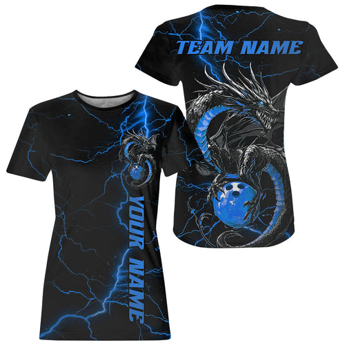 Black And Blue Custom Dragon Bowling For Women, Dragon Bowling League Outfits IPHW7311
