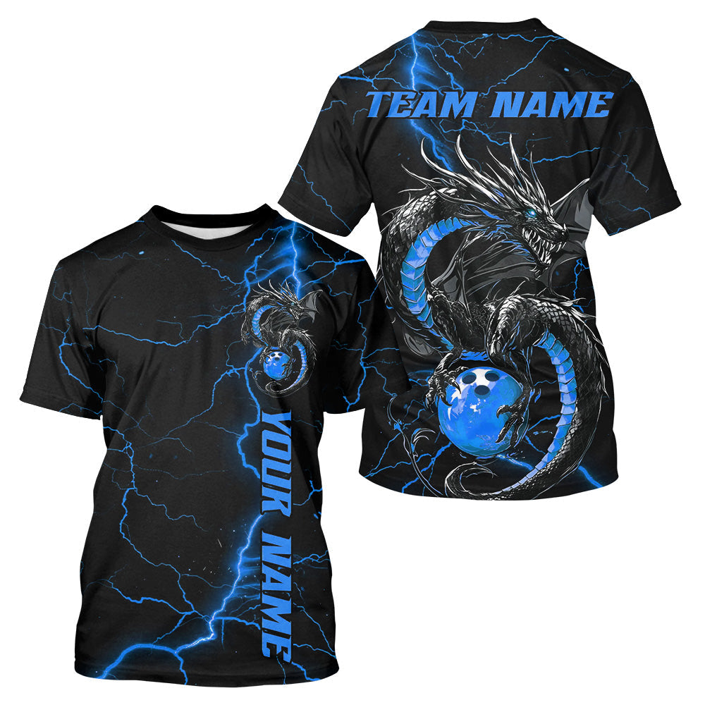 Black And Blue Custom Dragon Bowling For Men, Dragon Bowling League Outfits IPHW7311