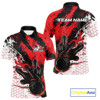 Custom Black, White And Red Flame Bowling Jersey, Bowling Team Men Polo Shirt IPHW12016