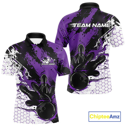 Custom Black, White And Purple Flame Bowling Jersey, Bowling Team Men Polo Shirt IPHW12018