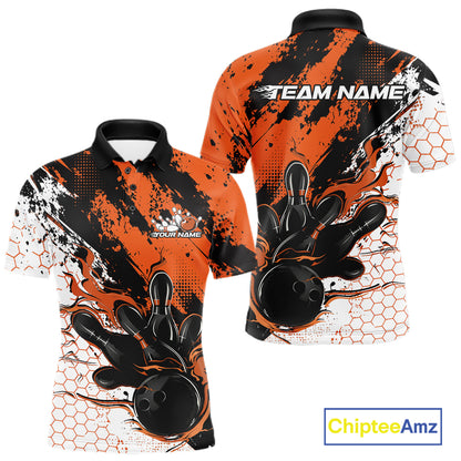 Custom Black, White And Orange Flame Bowling Jersey, Bowling Team Men Polo Shirt IPHW12019