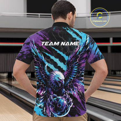 Custom Blue And Purple Claw Marks Eagle Bowling Men Quarter Zip Shirt, Eagle Bowling Jersey IPHW12042