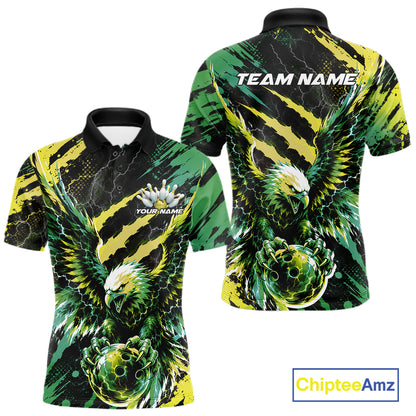Custom Green And Yellow Claw Marks Eagle Bowling Men Polo Shirt, Eagle Bowling Jersey IPHW12043