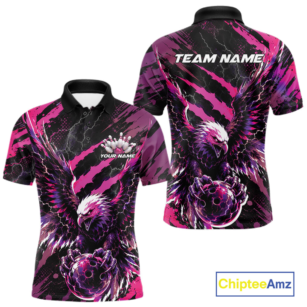 Custom Pink And Purple Claw Marks Eagle Bowling Men Polo Shirt, Eagle Bowling Jersey IPHW12044