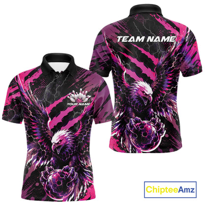 Custom Pink And Purple Claw Marks Eagle Bowling Men Polo Shirt, Eagle Bowling Jersey IPHW12044