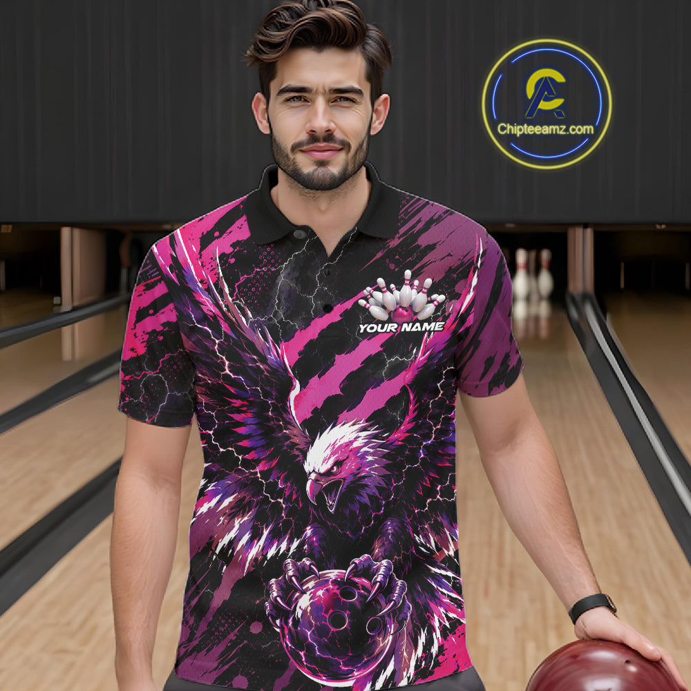Custom Pink And Purple Claw Marks Eagle Bowling Men Polo Shirt, Eagle Bowling Jersey IPHW12044
