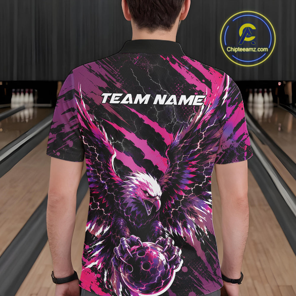 Custom Pink And Purple Claw Marks Eagle Bowling Men Polo Shirt, Eagle Bowling Jersey IPHW12044