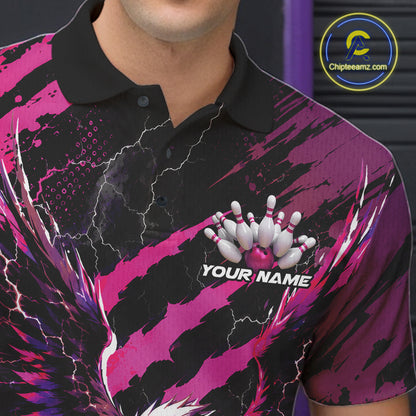 Custom Pink And Purple Claw Marks Eagle Bowling Men Polo Shirt, Eagle Bowling Jersey IPHW12044