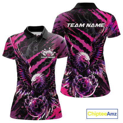Custom Pink And Purple Claw Marks Eagle Bowling Women Polo Shirt, Eagle Bowling Jersey IPHW12044