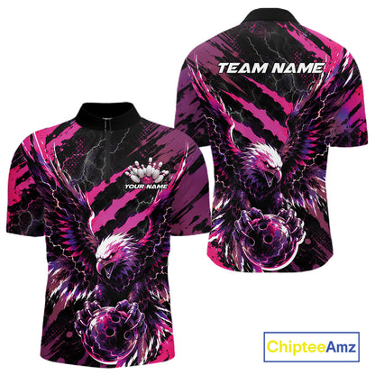 Custom Pink And Purple Claw Marks Eagle Bowling Men Quarter Zip Shirt, Eagle Bowling Jersey IPHW12044