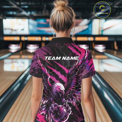 Custom Pink And Purple Claw Marks Eagle Bowling Women Quarter-Zip Shirt, Bowling Jersey IPHW12044