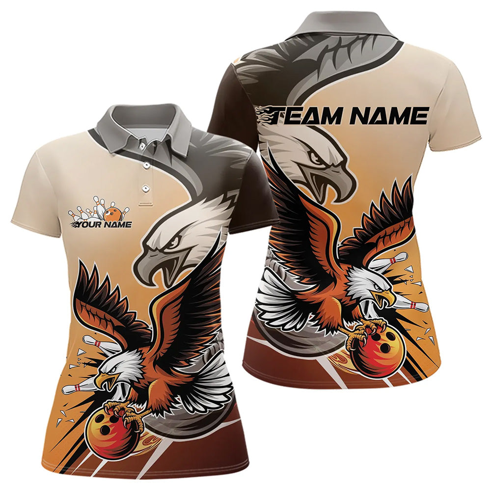 Custom Eagle Bowling Jerseys With Names, Orange Eagle Bowling League Women Polo Shirts IPHW8762