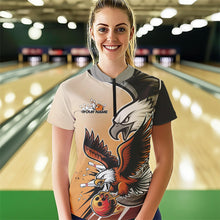 Load image into Gallery viewer, Custom Eagle Bowling Jerseys With Name, Orange Eagle Bowling League Women Quarter-Zip Shirt IPHW8762