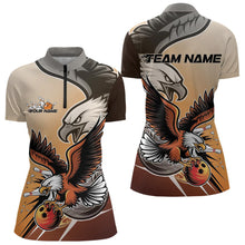 Load image into Gallery viewer, Custom Eagle Bowling Jerseys With Name, Orange Eagle Bowling League Women Quarter-Zip Shirt IPHW8762