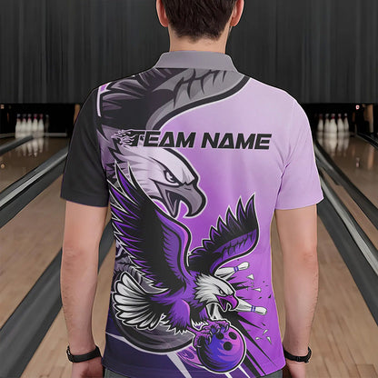 Custom Eagle Bowling Jerseys With Names, Purple Eagle Bowling League Men Polo Shirts IPHW8763