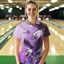Load image into Gallery viewer, Custom Eagle Bowling Jerseys With Names, Purple Eagle Bowling League Women Polo Shirts IPHW8763