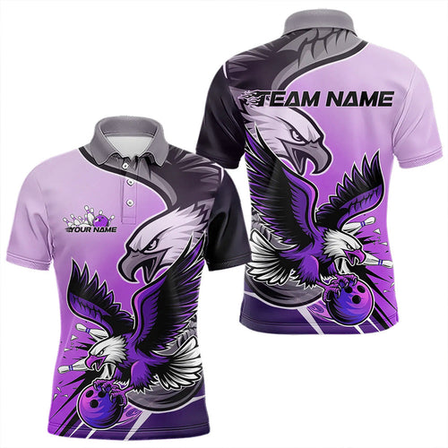 Custom Eagle Bowling Jerseys With Names, Purple Eagle Bowling League Men Polo Shirts IPHW8763