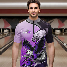 Load image into Gallery viewer, Custom Eagle Bowling Jerseys With Names, Purple Eagle Bowling League Men Quarter-Zip Shirts IPHW8763