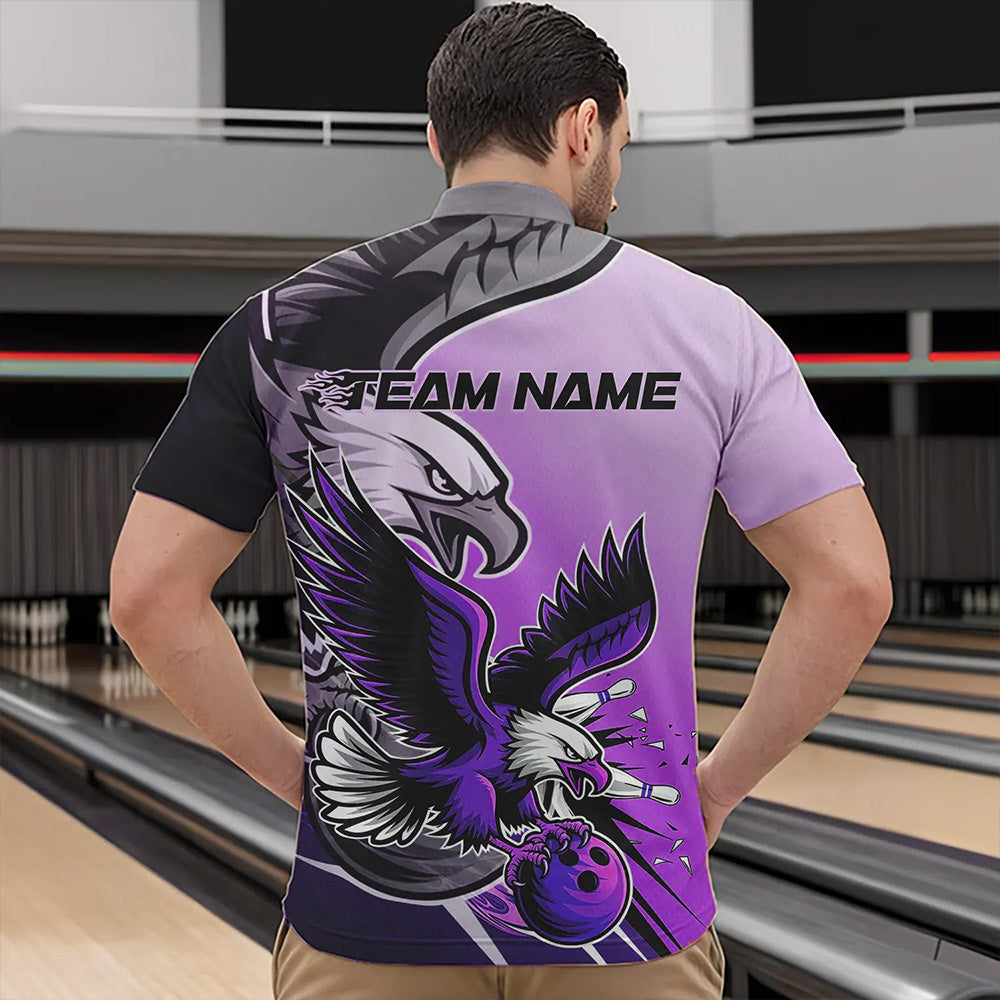 Custom Eagle Bowling Jerseys With Names, Purple Eagle Bowling League Men Quarter-Zip Shirts IPHW8763