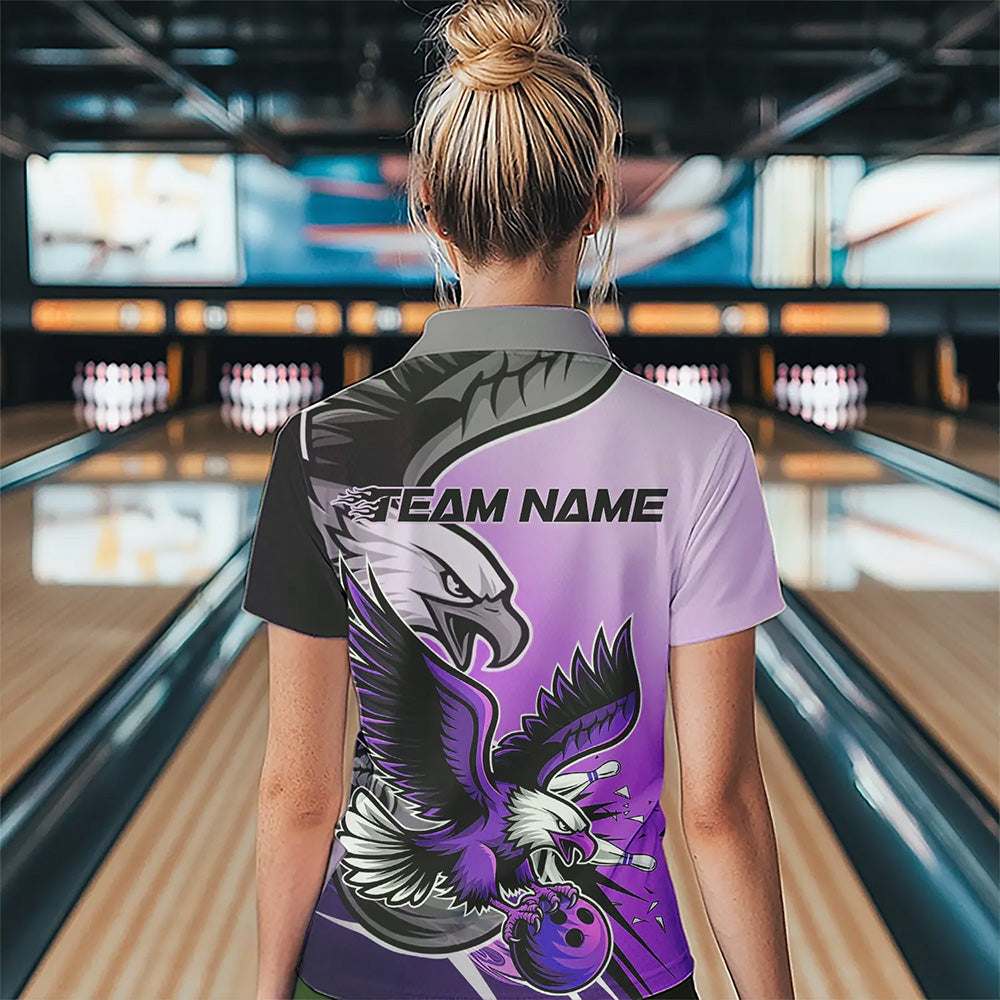 Custom Eagle Bowling Jerseys With Name, Purple Eagle Bowling League Women Quarter-Zip Shirt IPHW8763