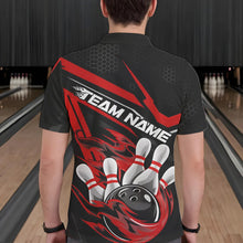 Load image into Gallery viewer, Custom Black And Red Flame Bowling Team Polo Shirts For Men, Fire Bowling League Shirt IPHW8768