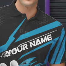 Load image into Gallery viewer, Custom Black And Blue Flame Bowling Team Polo Shirts For Men, Fire Bowling League Shirt IPHW8769