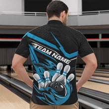 Load image into Gallery viewer, Custom Black And Blue Flame Bowling Team Quarter-Zip Shirts For Men, Fire Bowling League Shirt IPHW8769