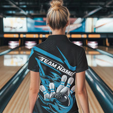 Load image into Gallery viewer, Custom Black And Blue Flame Bowling Team Women Quarter-Zip Shirt, Fire Bowling League Shirt IPHW8769