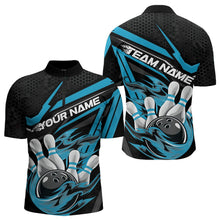 Load image into Gallery viewer, Custom Black And Blue Flame Bowling Team Quarter-Zip Shirts For Men, Fire Bowling League Shirt IPHW8769