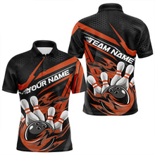 Load image into Gallery viewer, Custom Black And Orange Flame Bowling Team Polo Shirts For Men, Fire Bowling League Shirt IPHW8770