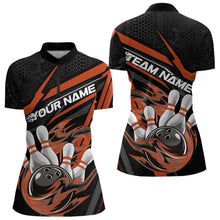 Load image into Gallery viewer, Custom Black And Orange Flame Bowling Women Quarter-Zip Shirts, Fire Bowling League Shirt IPHW8770