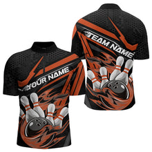 Load image into Gallery viewer, Custom Black And Orange Flame Bowling Team Quarter-Zip Shirts For Men, Fire Bowling League Shirt IPHW8770