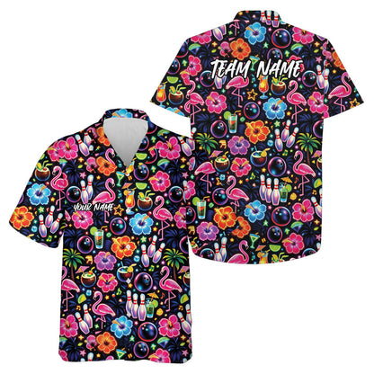 Custom Colorful Tropical Plants And Flamingo Hawaiian Bowling Shirt For Men And Women IPHW10859