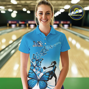 Custom Blue Gradient Butterfly Bowling Team Women Polo Shirts, Butterflies Bowlers Outfit IPHW9008