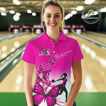 Load image into Gallery viewer, Custom Pink Gradient Butterfly Bowling Team Women Polo Shirts, Butterflies Bowlers Outfit IPHW9009