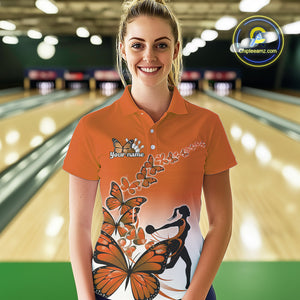 Custom Orange Gradient Butterfly Bowling Team Women Polo Shirt, Butterflies Bowler Outfit IPHW9010