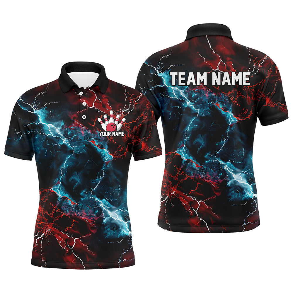 Blue And Red Thunder Lightning Custom Bowling Uniforms, Patriotic Bowling Shirts For Men IPHW7316