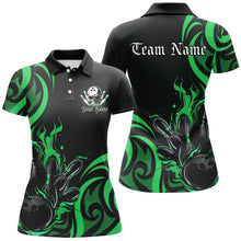 Load image into Gallery viewer, Custom Black And Green Flame Bowling Shirts For Women, Bowling League Shirts Team Jerseys IPHW7323