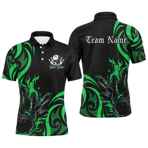 Custom Black And Green Flame Bowling Shirts For Men, Bowling League Shirts Team Jerseys IPHW7323