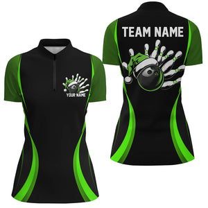 Custom Christmas Ladies Bowling Shirts, Bowling Team Shirt Christmas Bowling Outfit | Green IPHW7326