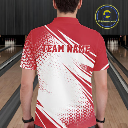 Custom White And Red Geometric Classic Retro Bowling League Men Polo Shirt For Team IPHW12064