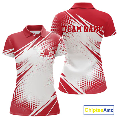 Custom White And Red Geometric Classic Retro Bowling League Women Polo Shirt For Team IPHW12064